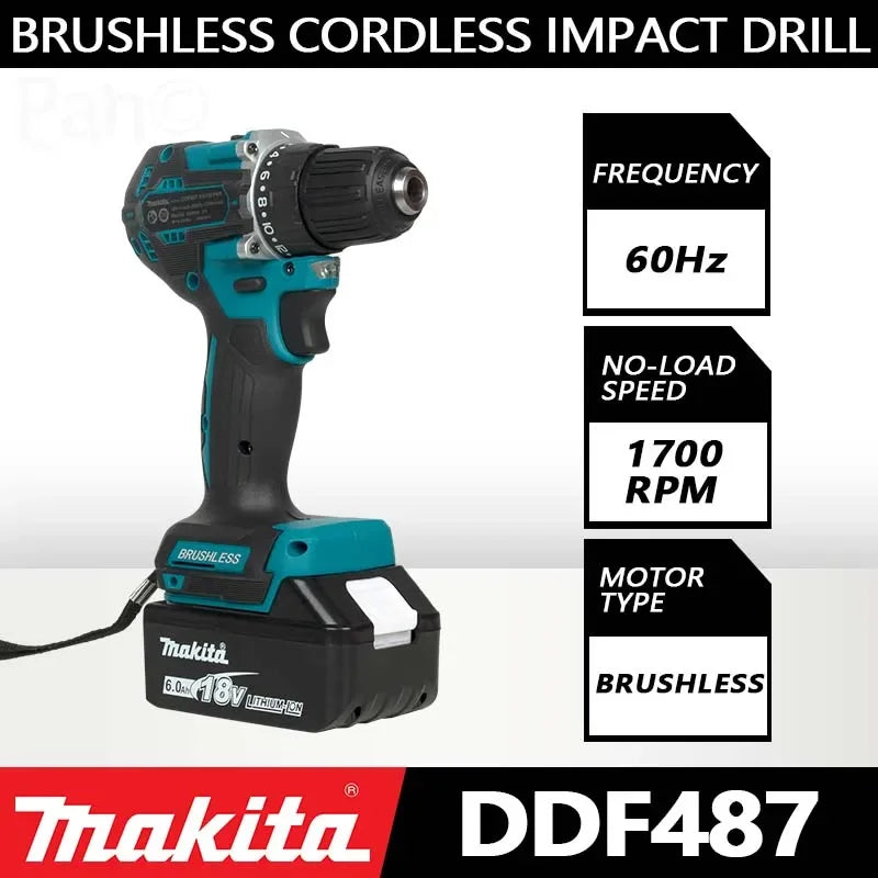 Makita DDF487 10mm brushless 18V lithium rechargeable impact drill, household hand drill, high torque electric screwdriver