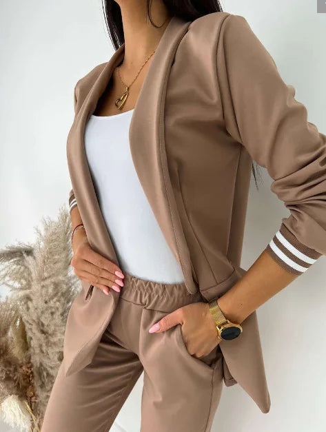 High-quality new women's fall and winter in Europe and the United States new simple fashion solid color long-sleeved suit suit