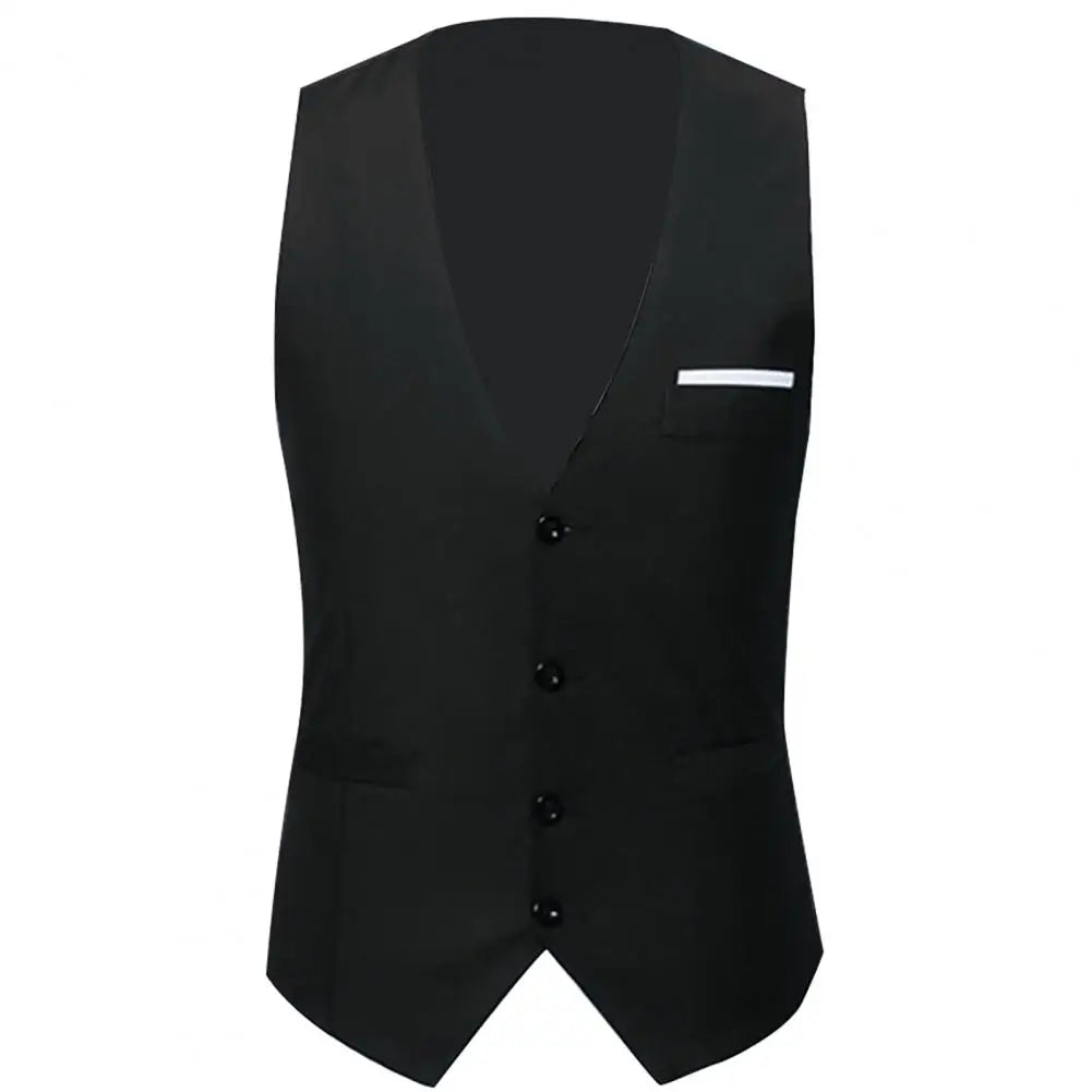 Gentleman Waistcoat Close-fitting High-quality Men's Business Vest Solid Color Wedding Waistcoat Waiter Barkeeper Waistcoat