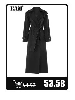 [EAM] Women Black  Cross Irregular Big Size Casual Blazer New Lapel Long Sleeve Jacket Fashion Tide Spring Autumn 2025 17A5353