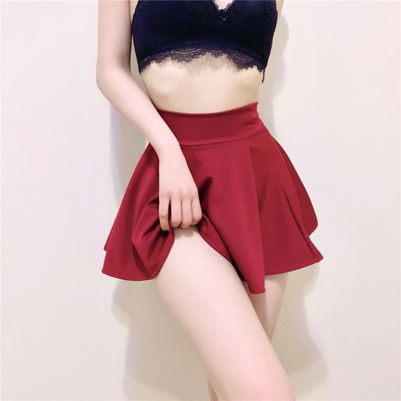 Lady Mini Skirts Outdoor Sexy Sweet Harajuku Girls Dance Short Skirt Street Wear High Waist Big Hem Flared Pleated Women Skirts