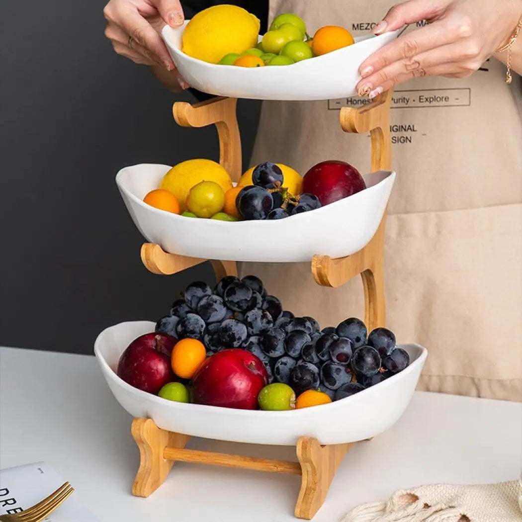 1/2/3 Tier Plate Holder Set Table Fruit Bowl Plates Table Plates Dinnerware Kitchen Candy Cake Trays Wooden Tableware Dishes