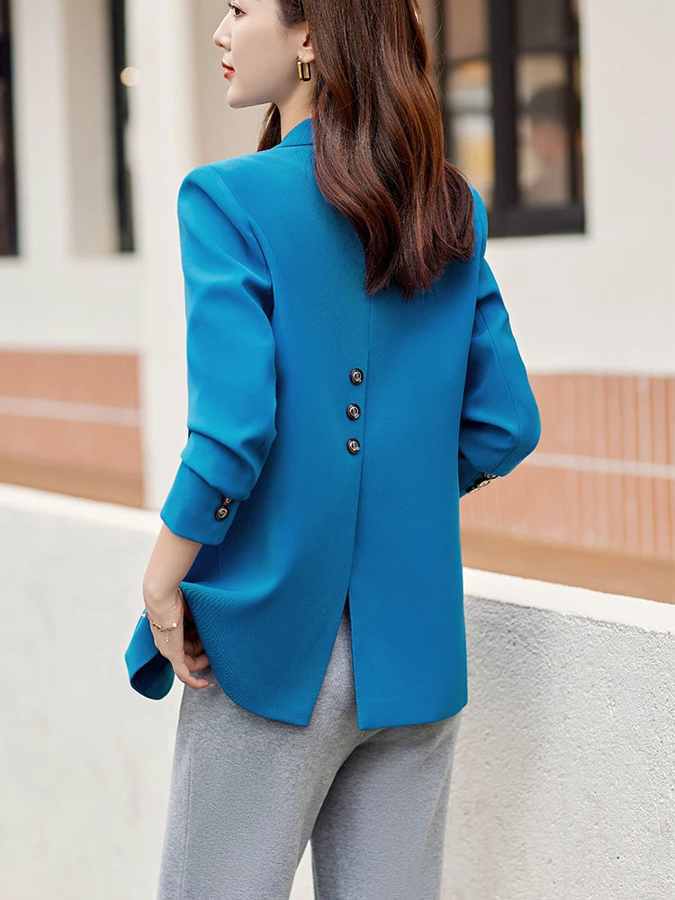 Khaki Black Green Women Solid Formal Blazer Coat Female Long Sleeve Single Button Straight Jacket For Office Ladies Work Wear