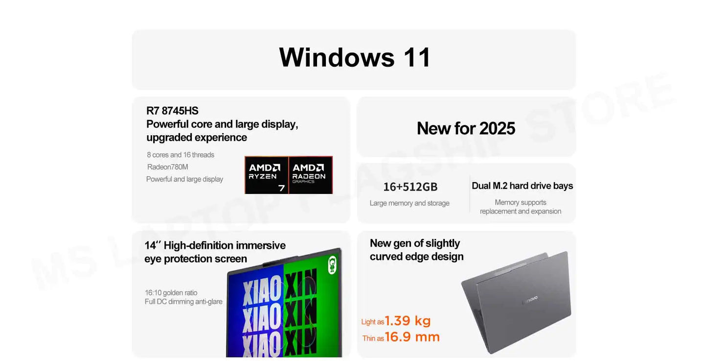 【2025 NEW】Lenovo Xiaoxin 14 SE 14inch 16GB 512GB R7-8745/Radeon 780M 1080P  AG Matte Screen