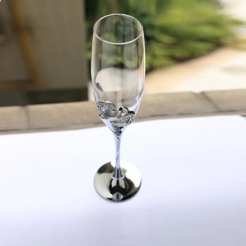 2PCs  Crystal Goblet Wedding Wholesale  Couple Cups Goblet Sparkling Wine Glass Simple Heart-Shaped Champagne Glass