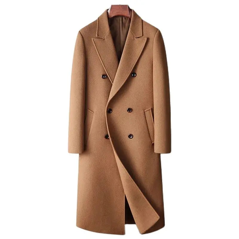 Autumn Winter Men's Wool Blends Coats Fashion Double Breasted Smart Casual Long Woolen Trench Men Trun Down Collar Outerwear