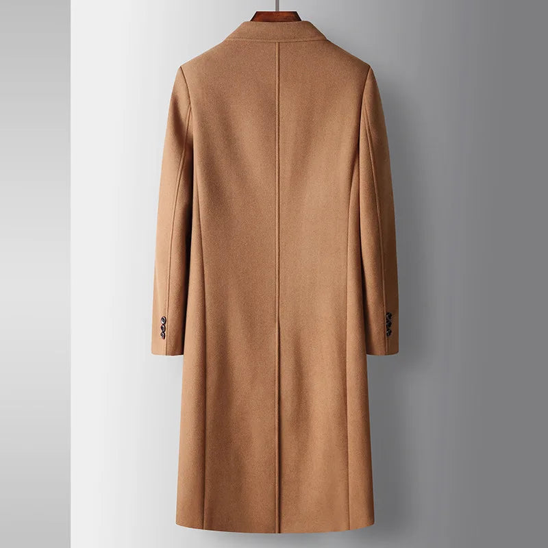 Autumn Winter Men's Wool Blends Coats Fashion Double Breasted Smart Casual Long Woolen Trench Men Trun Down Collar Outerwear