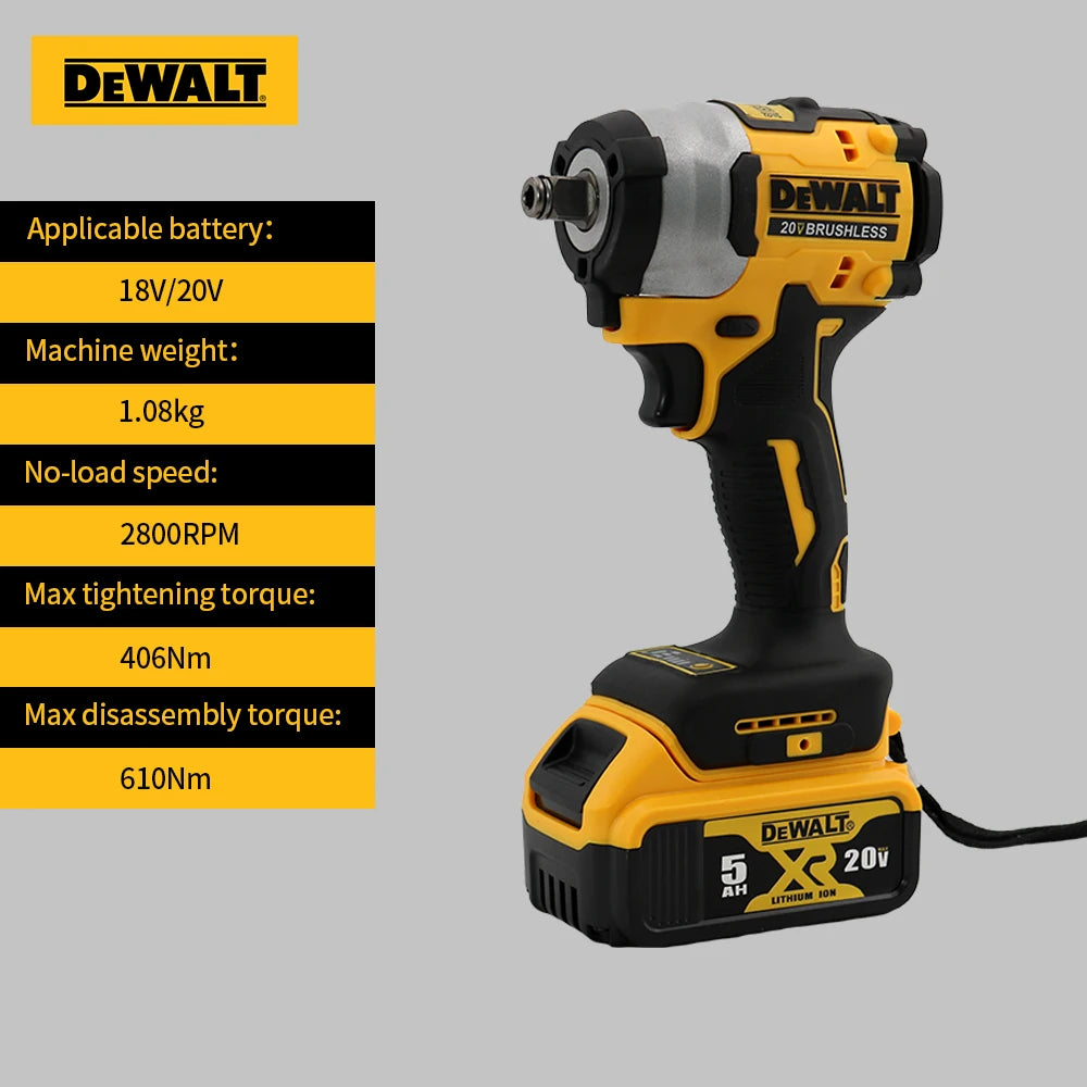 DEWALT DCF922 Cordless Impact Wrench 406NM Key Impact Brushless Electric Tool 20V Variable Speed Rechargeable Wrench