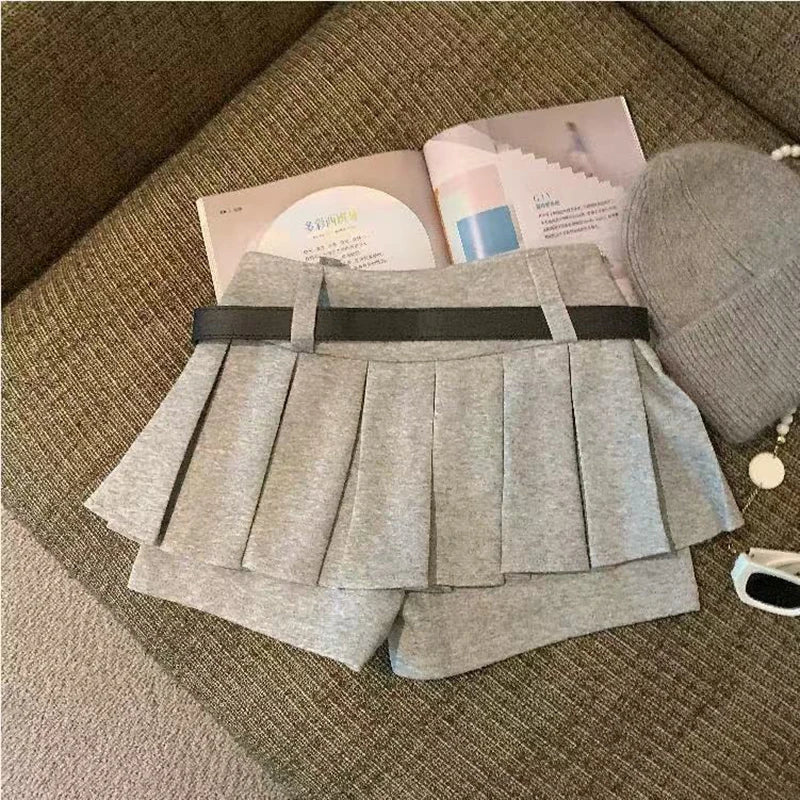 Y2K Preppy Women Pleated Skirts Fashion All Match with Belt Ladies Mini Skirts Korean High Waist Streetwear Casual A Line Skirts