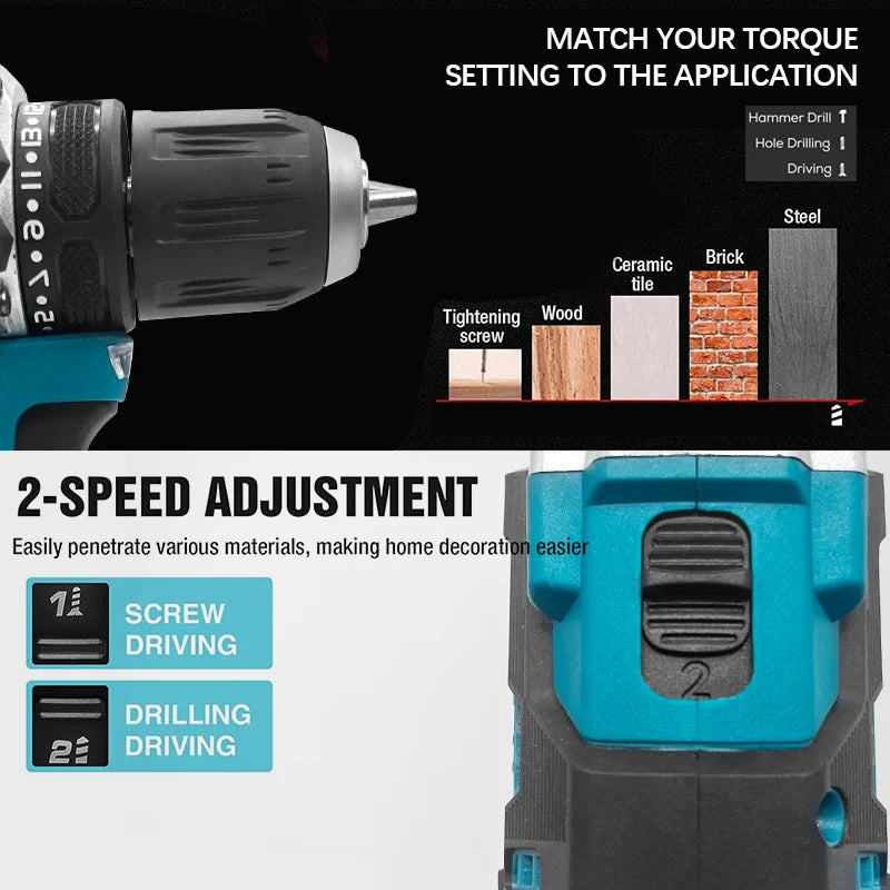 Electric Goddess DDF487 1700rpm Brushless Impact Drill Cordless 10mm Steel Capacity For Makita 18V Battery Power Tool ﻿