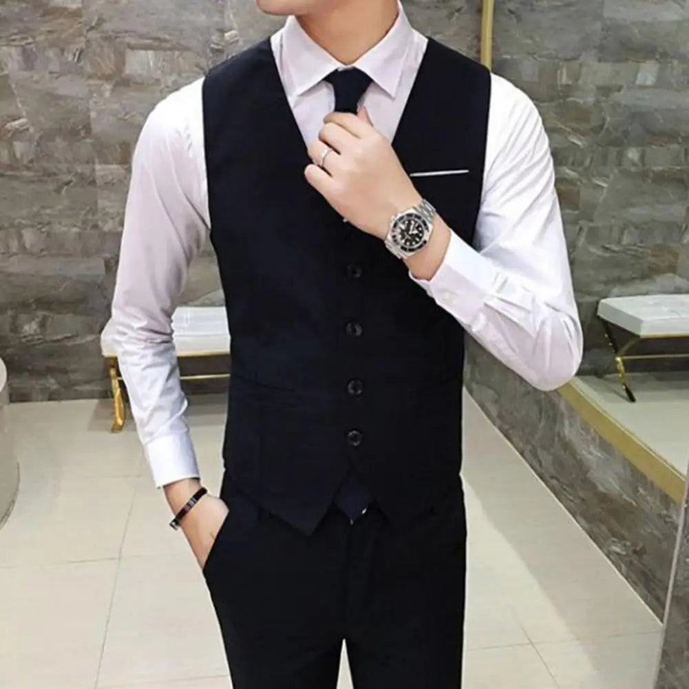 Gentleman Waistcoat Close-fitting High-quality Men's Business Vest Solid Color Wedding Waistcoat Waiter Barkeeper Waistcoat