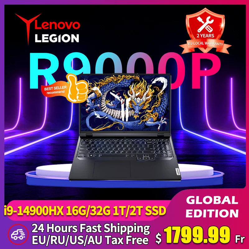 Lenovo Legion Y9000P Gaming E-Sports Laptop 2024  RTX 4060 Intel i9-14900HX 16" 16/32/64G RAM 1/2T SSD 2.5K 240Hz Notebook PC