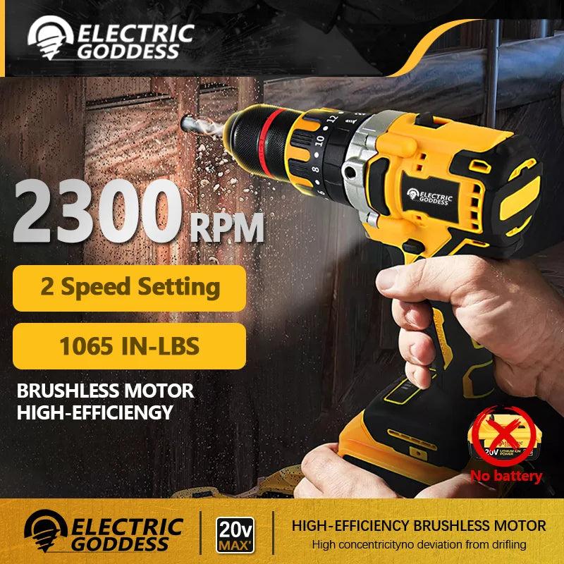 Electric Goddess DCD791 Cordless Compact Drill/Driver Brushless Motor Electric Drill Screwdriver Tool For 20V Dewalt Battery