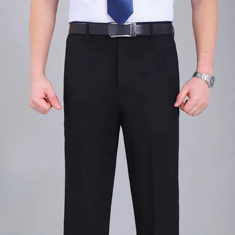 High Waist Man Suits Pants Office Baggy Trousers for Men Work Tailoring Formal Quality Fabric Designer Clothes Thin Casual Wear