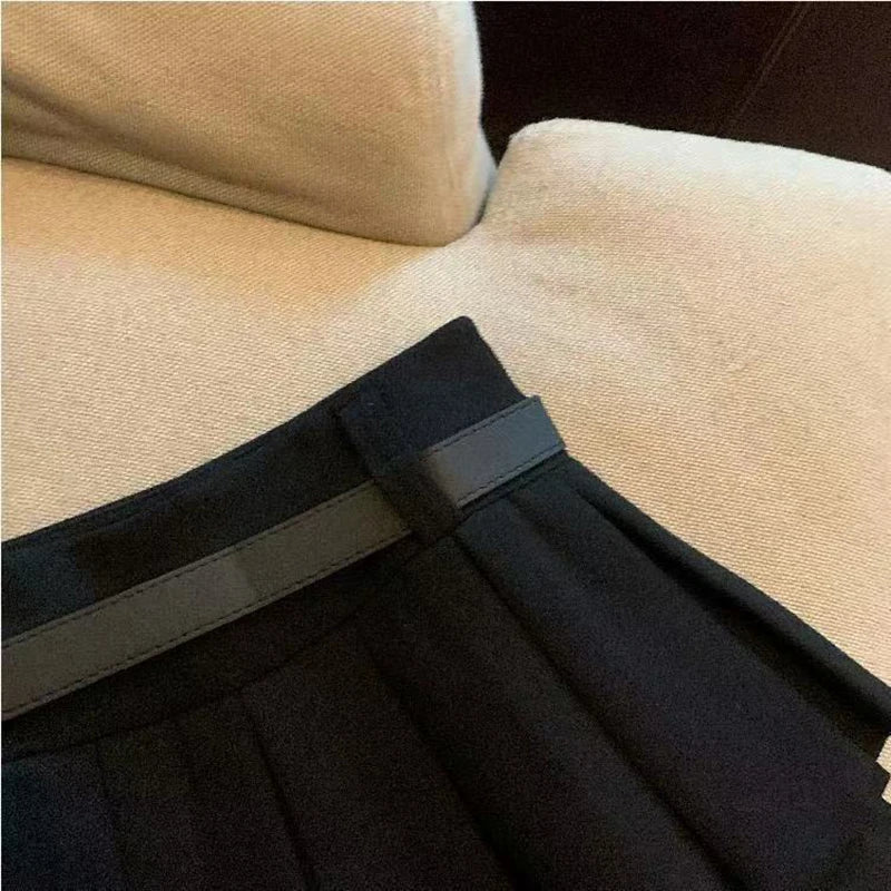 Y2K Preppy Women Pleated Skirts Fashion All Match with Belt Ladies Mini Skirts Korean High Waist Streetwear Casual A Line Skirts