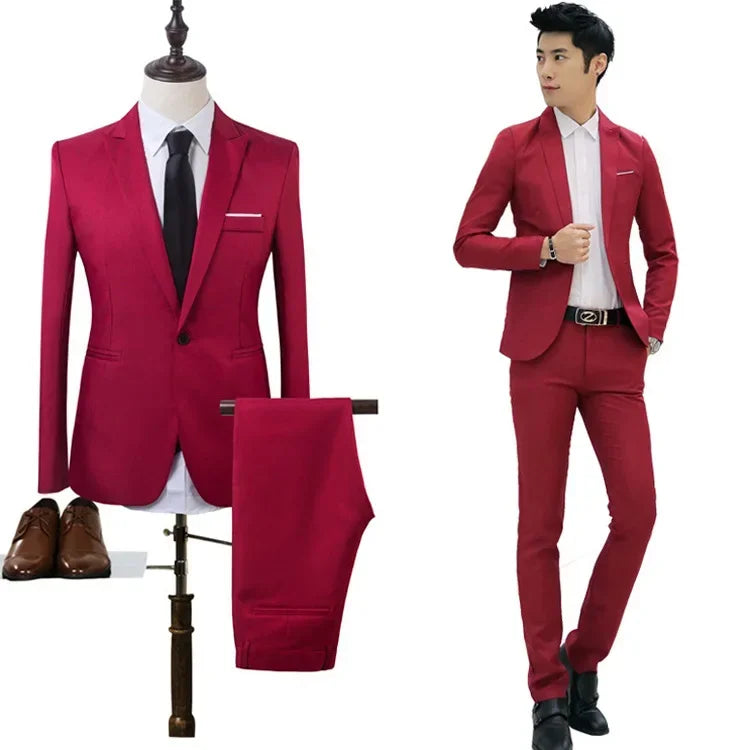 Men's Two-piece Suit 2024 New Men's Fashion Business Korean Version Slim Suit Trend Wedding Suits for Men