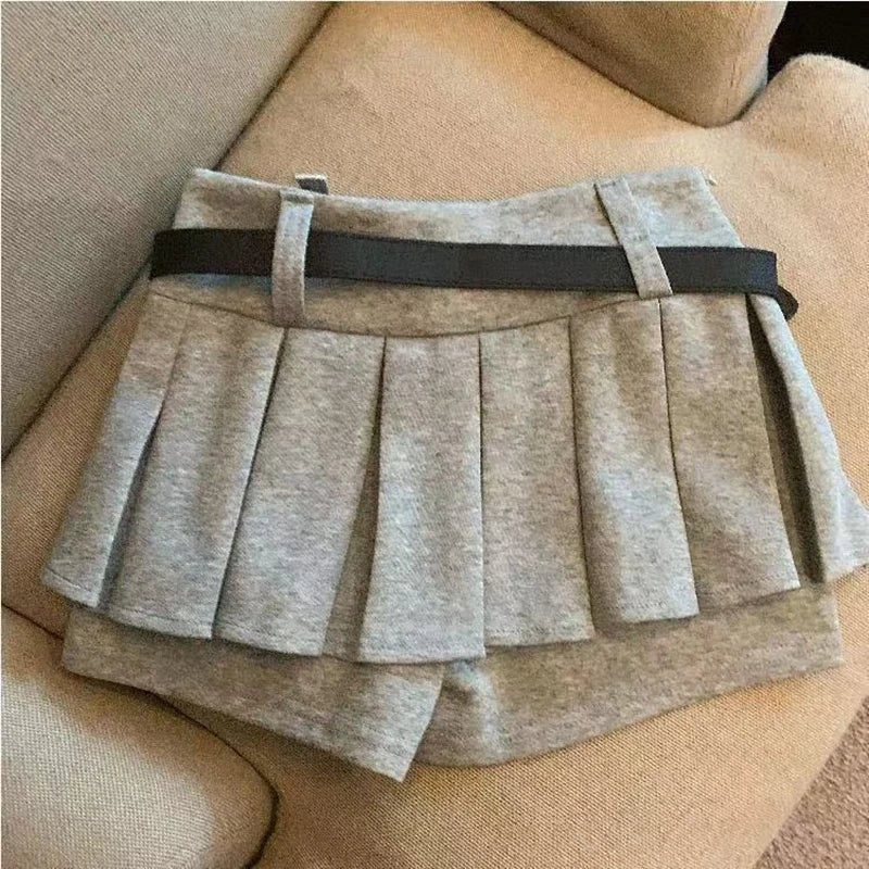 Y2K Preppy Women Pleated Skirts Fashion All Match with Belt Ladies Mini Skirts Korean High Waist Streetwear Casual A Line Skirts