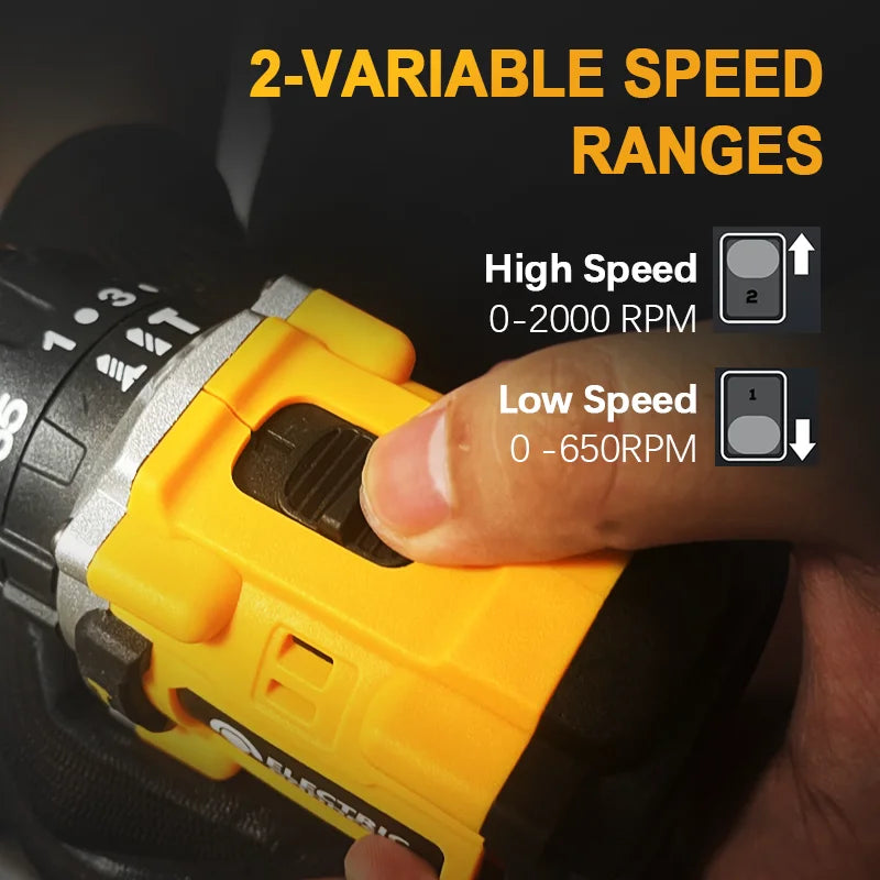 2/1-Inch 2000RPM Cordless Lithium Yellow Percussion Drill Brushless Motor Two-Speed Adjustment Fit 20V DEWALT Batteries