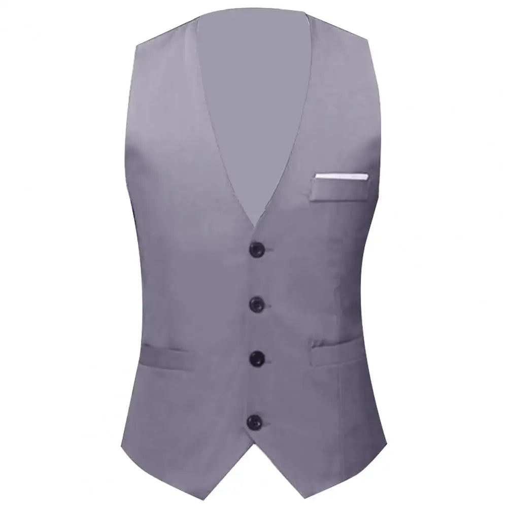 Gentleman Waistcoat Close-fitting High-quality Men's Business Vest Solid Color Wedding Waistcoat Waiter Barkeeper Waistcoat