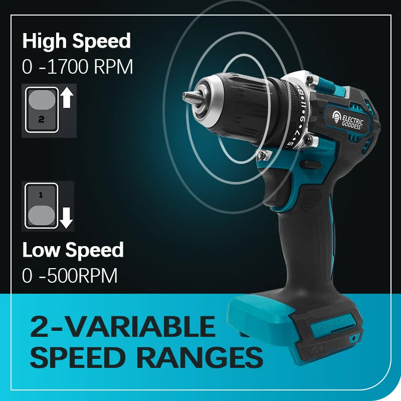 Electric Goddess DDF487 1700rpm Brushless Impact Drill Cordless 10mm Steel Capacity For Makita 18V Battery Power Tool ﻿