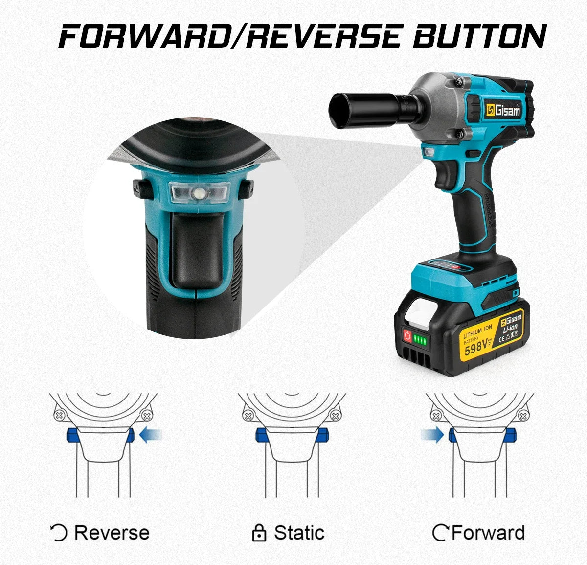 Gisam 1000NM Brushless Electric Impact Wrench Rechargeable Wrench 1/2" Variable Car Repair Power Tool For Makita 18V Battery