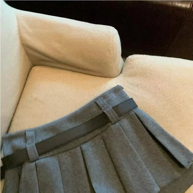 Y2K Preppy Women Pleated Skirts Fashion All Match with Belt Ladies Mini Skirts Korean High Waist Streetwear Casual A Line Skirts