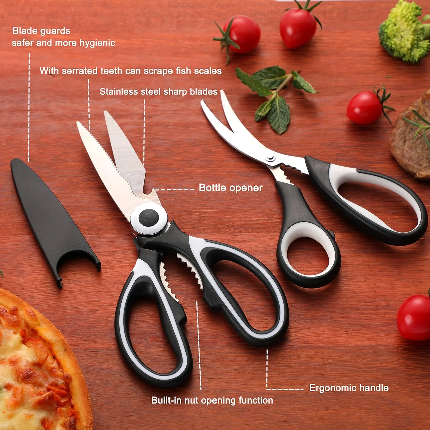 1/3pc Heavy Duty Kitchen Scissors Stainless Steel Food Grade Sharp Shear With Cover for Chicken Bone Walnut Durable Tool Gadgets