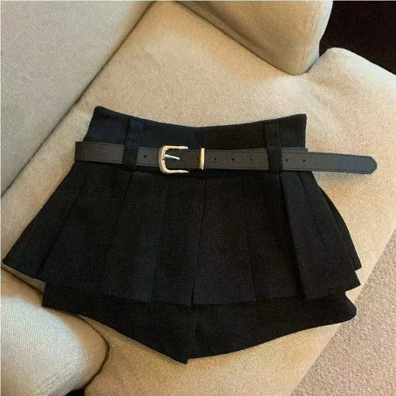 Y2K Preppy Women Pleated Skirts Fashion All Match with Belt Ladies Mini Skirts Korean High Waist Streetwear Casual A Line Skirts