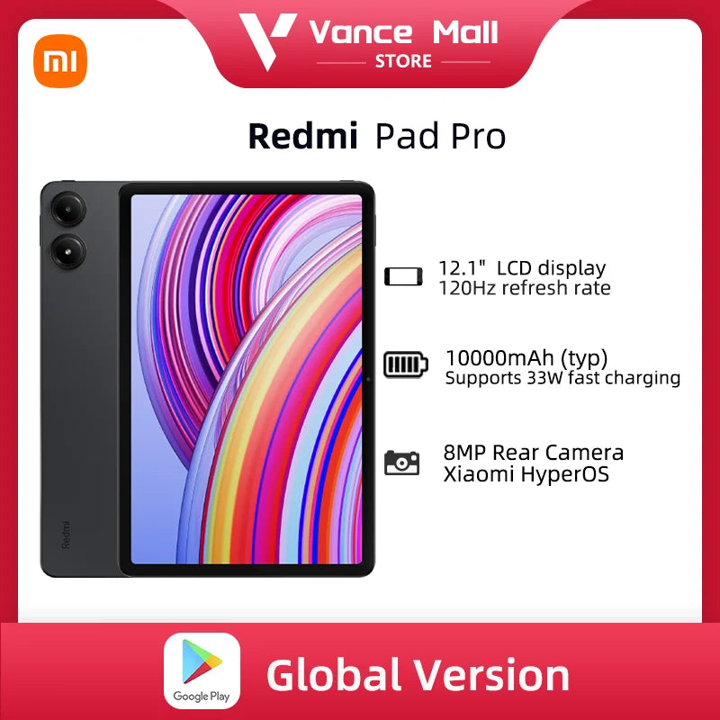 Global Version Xiaomi Redmi Pad Pro 12.1" 120Hz LCD Display Snapdragon® 7s Gen 2 Mobile Platform 10000mAh 33W Fast Charging