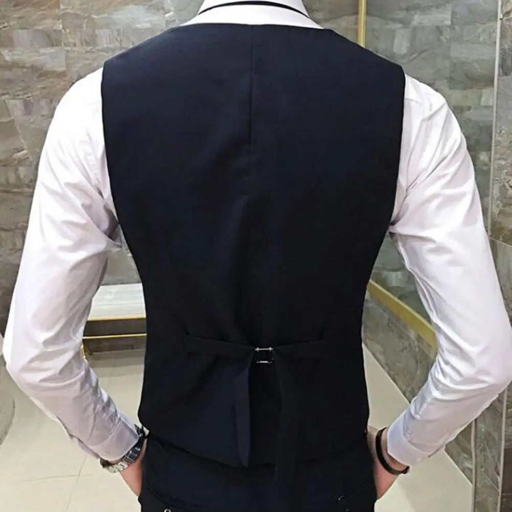 Gentleman Waistcoat Close-fitting High-quality Men's Business Vest Solid Color Wedding Waistcoat Waiter Barkeeper Waistcoat