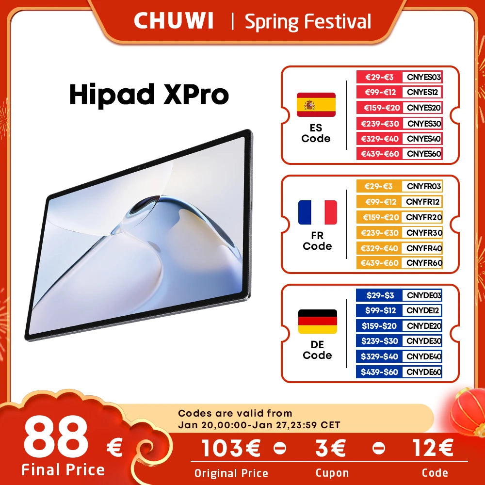 CHUWI HiPad XPro 10.51 Inch Tablet FHD Screen Android 12 Unisoc T616 Octa Core 6GB 128GB 4G LTE 7000mAh Battery 13MP 8MP