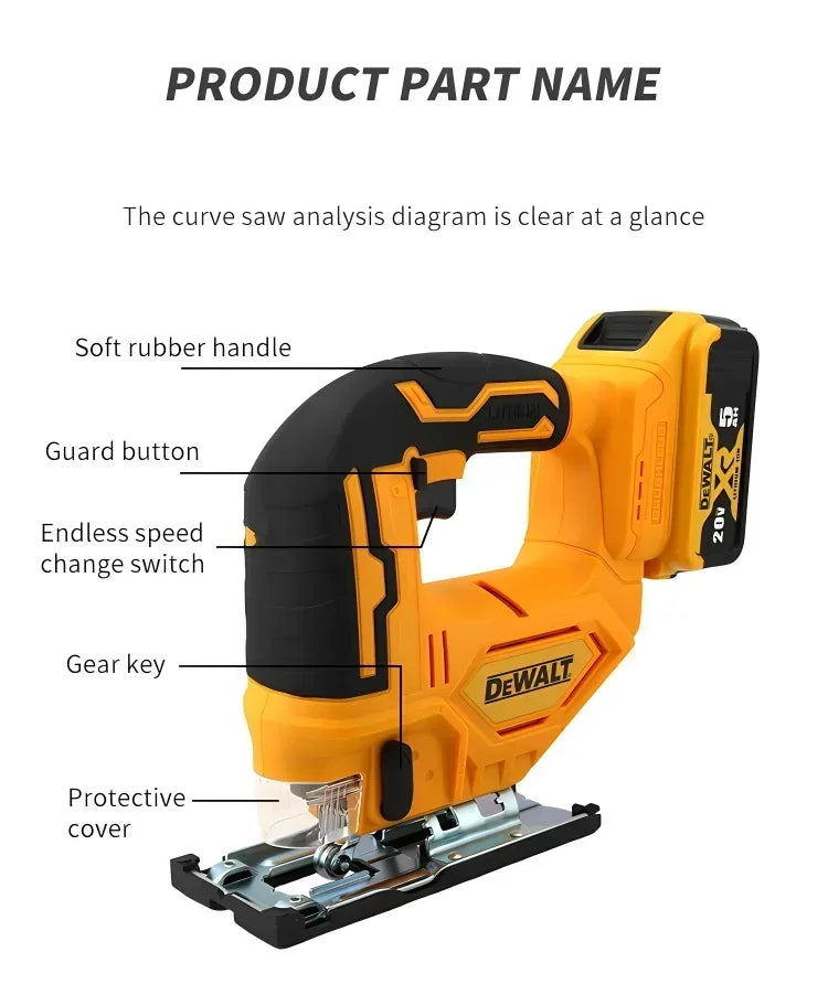 Dewalt 2700RPM Brushless Curve Saw 20V Cordless Electric Jig Saw Portable Multifunction Adjustable Woodworking Power Tool