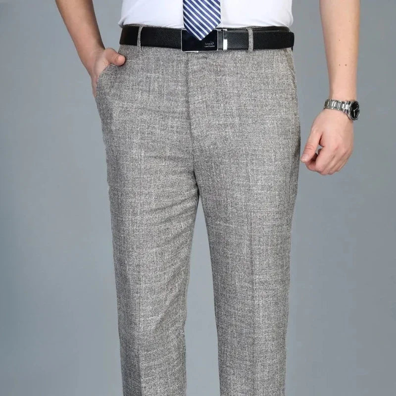 High Waist Man Suits Pants Office Baggy Trousers for Men Work Tailoring Formal Quality Fabric Designer Clothes Thin Casual Wear