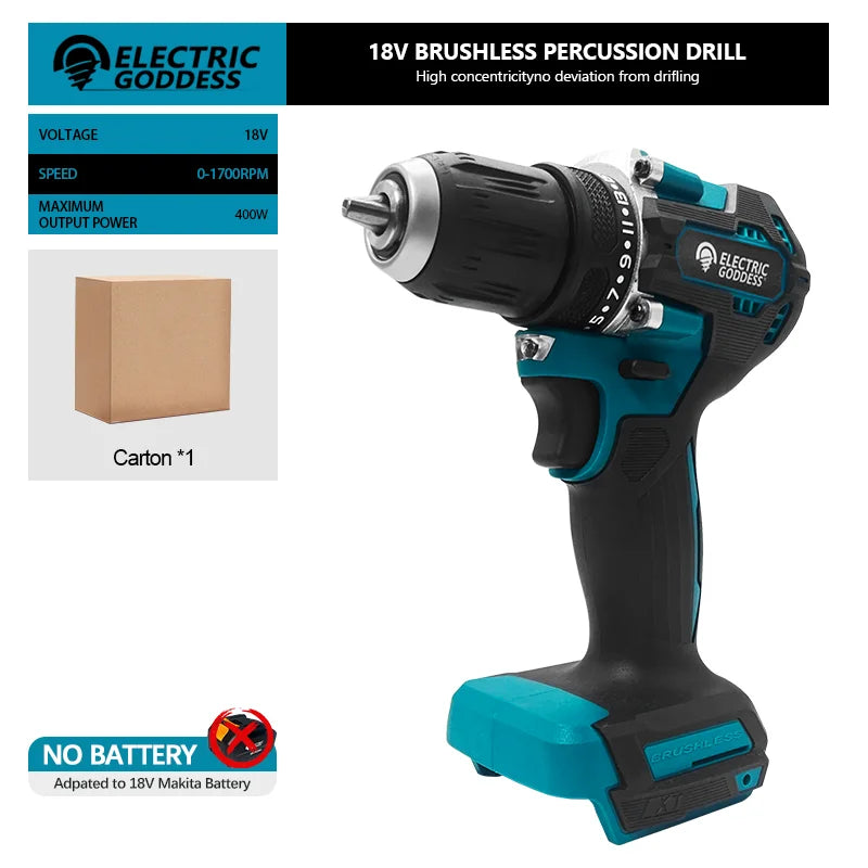 Electric Goddess DDF487 1700rpm Brushless Impact Drill Cordless 10mm Steel Capacity For Makita 18V Battery Power Tool ﻿