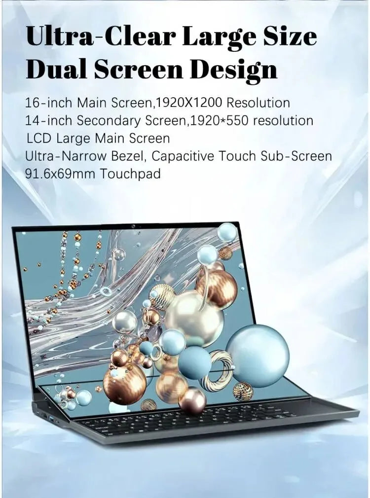 CRELANDER Dual Screen Laptop 16.1 Inch + 14.1 Inch Touchscreen Intel 10885M Processor Gaming Laptop Business Notebook Computer