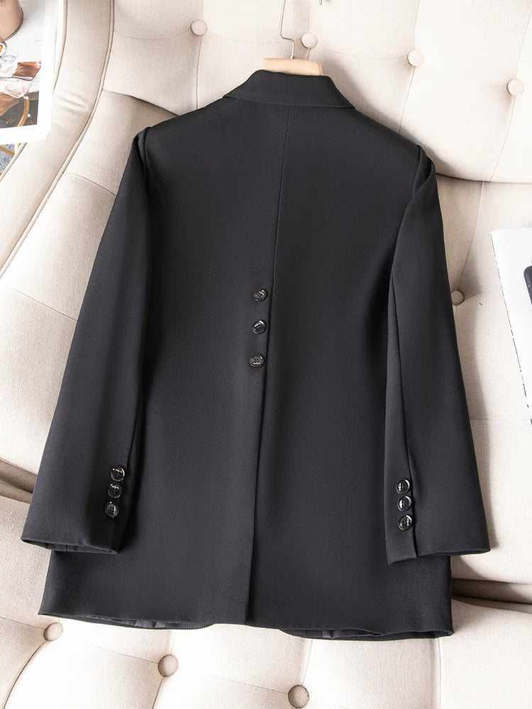 Khaki Black Green Women Solid Formal Blazer Coat Female Long Sleeve Single Button Straight Jacket For Office Ladies Work Wear