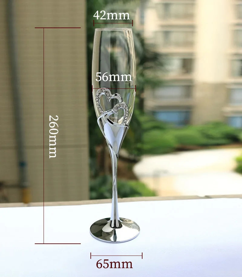 2PCs  Crystal Goblet Wedding Wholesale  Couple Cups Goblet Sparkling Wine Glass Simple Heart-Shaped Champagne Glass