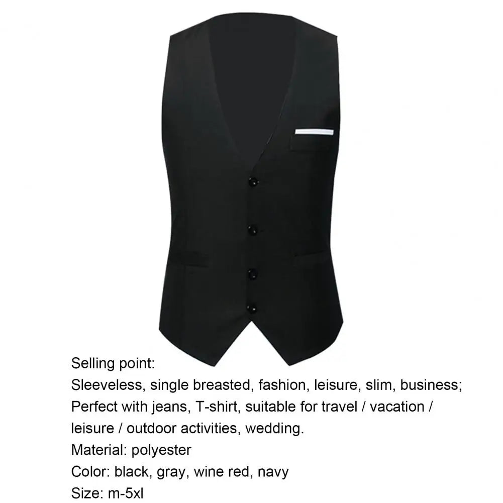 Gentleman Waistcoat Close-fitting High-quality Men's Business Vest Solid Color Wedding Waistcoat Waiter Barkeeper Waistcoat