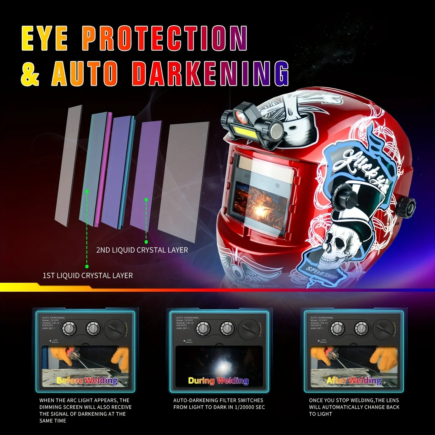 Solar-powered darkening welding mask head-mounted argon arc welding helmet that can automatically turn black Welding Helmet