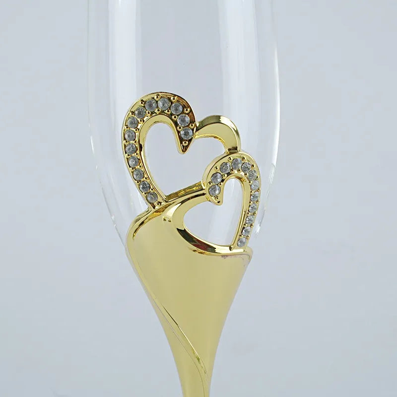 2PCs  Crystal Goblet Wedding Wholesale  Couple Cups Goblet Sparkling Wine Glass Simple Heart-Shaped Champagne Glass