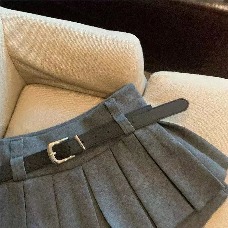 Y2K Preppy Women Pleated Skirts Fashion All Match with Belt Ladies Mini Skirts Korean High Waist Streetwear Casual A Line Skirts