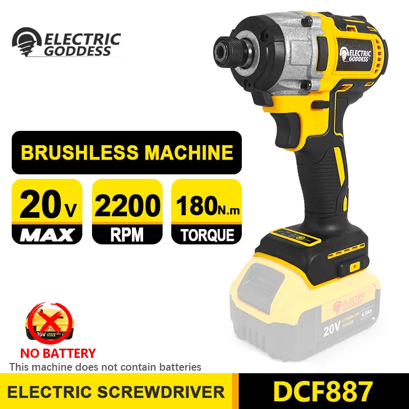 Electric Goddess Brushless Motor Driver Electric Screwdriver 180N.M Cordless Impact Drill For Dewalt 20V Battery Power Tool ﻿