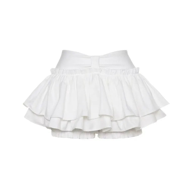 2025 Summer New White Shorts Skirts Sweet All-match Ruched A-line Cake Skirt for Women Y2k Grunge High Wasit Faldas Mujer