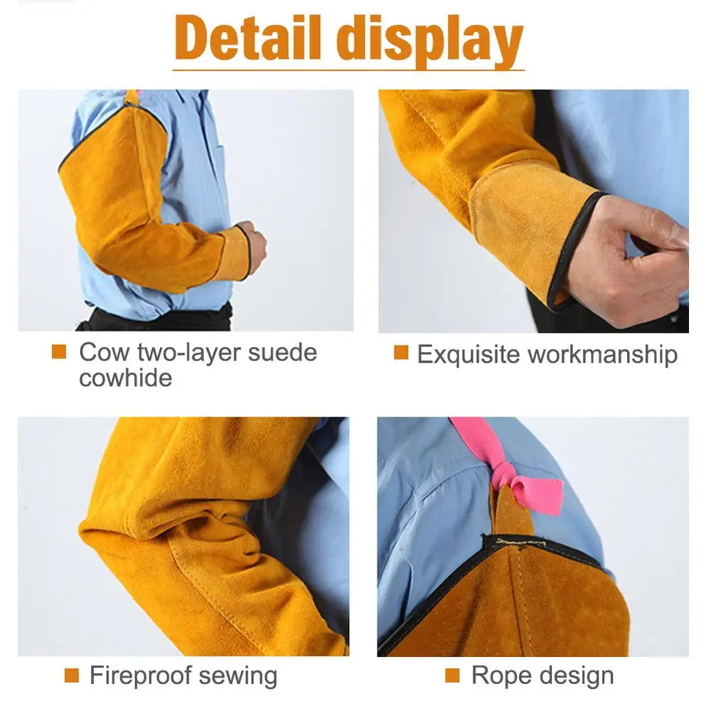 2pcs Heat Resistant Welding Sleeves Spark Resistant Protection Leather Sleeves for Welding