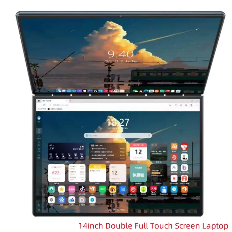 2024 New Dual Display Business Laptop Dual 14 inch Touch 2in1 Intel N100 12th DDR4 16GB 32GB Double Full Touch Screen Laptop