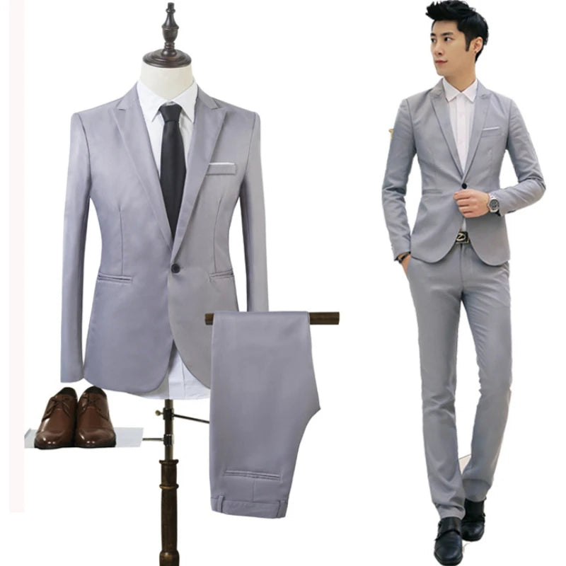 Men's Two-piece Suit 2024 New Men's Fashion Business Korean Version Slim Suit Trend Wedding Suits for Men