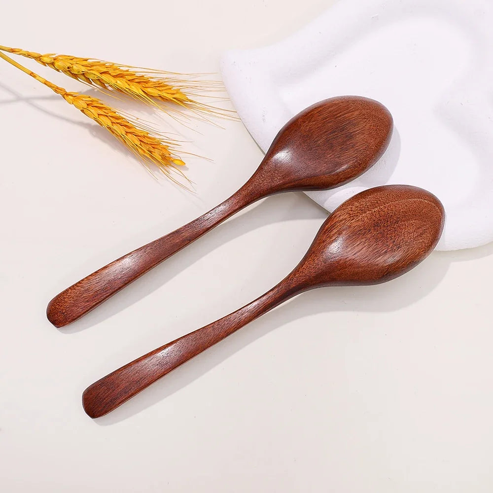 1-12PCS Wooden Tea Spoons Long-handle Soup Scoop Ellipse Ladle Sets Kitchen Spice Honey Coffee Stir Spoons Home Tableware Supply