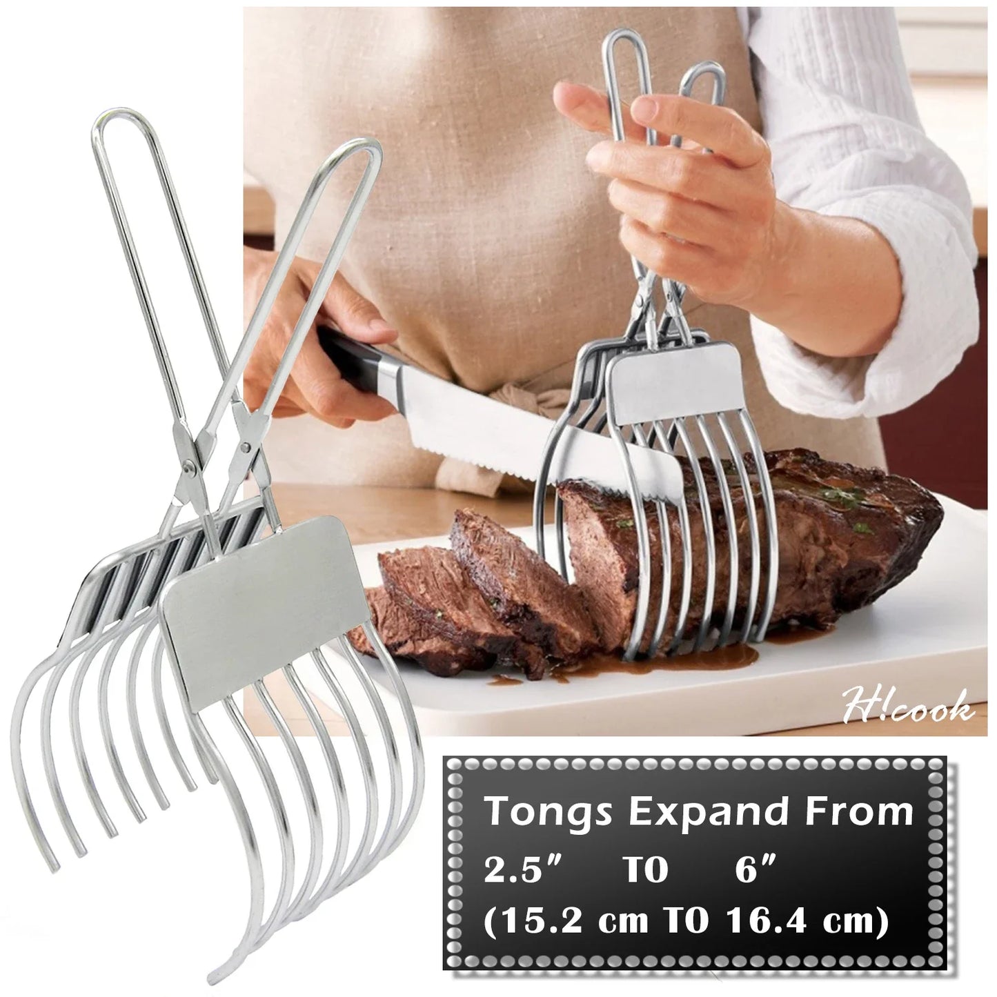 Stainless Steel Roast Beef Cutting Tongs Meat Bread Slicing Tong Food Holder For Slicing Vegetable Fruits Cutting Kitchen Tools