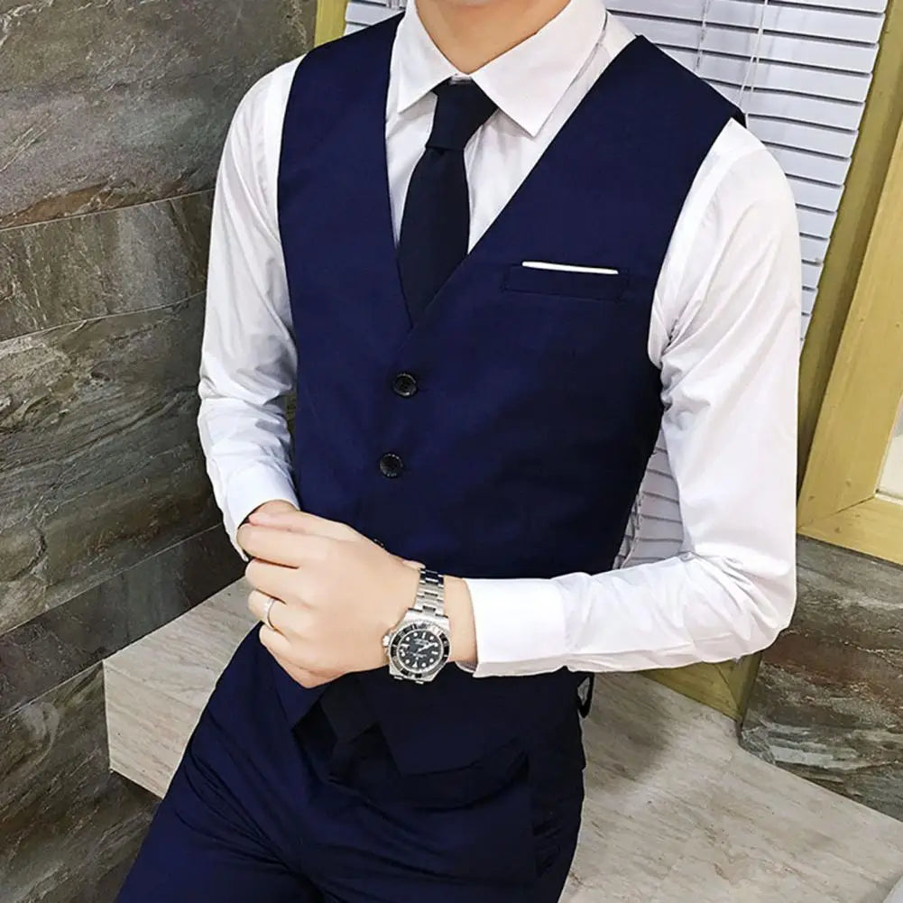 Gentleman Waistcoat Close-fitting High-quality Men's Business Vest Solid Color Wedding Waistcoat Waiter Barkeeper Waistcoat