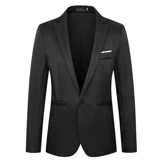 Thin Pockets Men Blazer Long Sleeve Single Button Lapel Suit Jacket Suit Coat Trendy Business Blazer Outwear Wedding Suit Coat